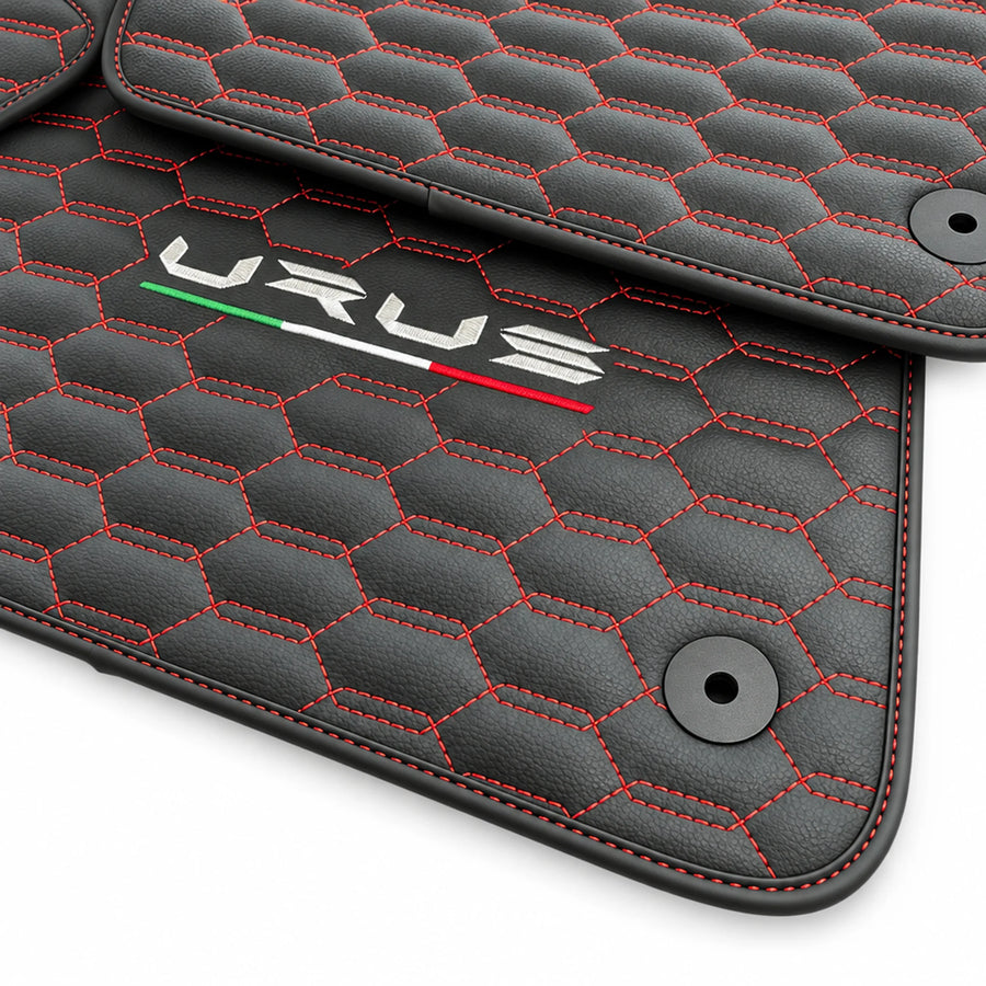 Floor Mats For Lamborghini Urus Leather Red Stitching - AutoWin