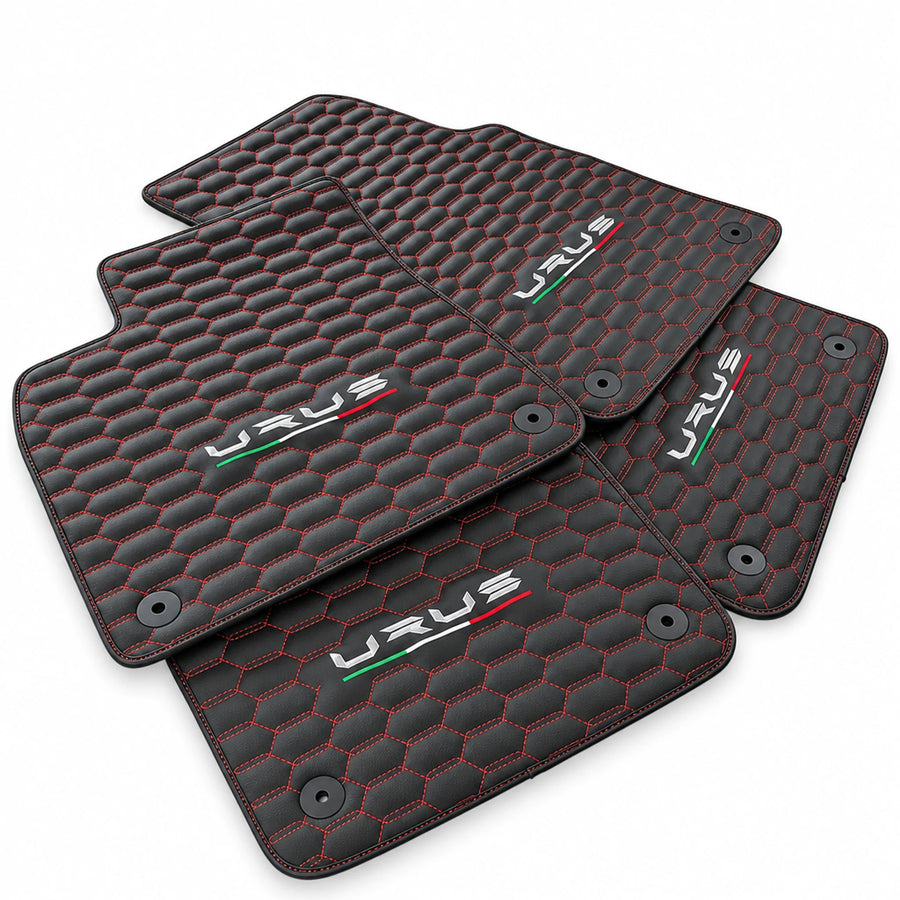 Floor Mats For Lamborghini Urus Leather Red Stitching - AutoWin