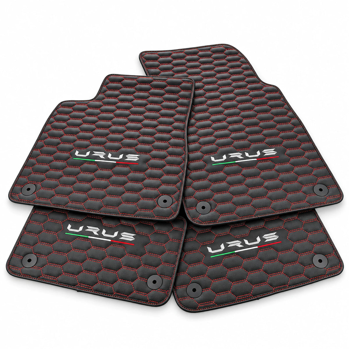 Floor Mats For Lamborghini Urus Leather Red Stitching - AutoWin