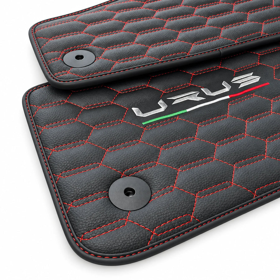 Floor Mats For Lamborghini Urus Leather Red Stitching - AutoWin