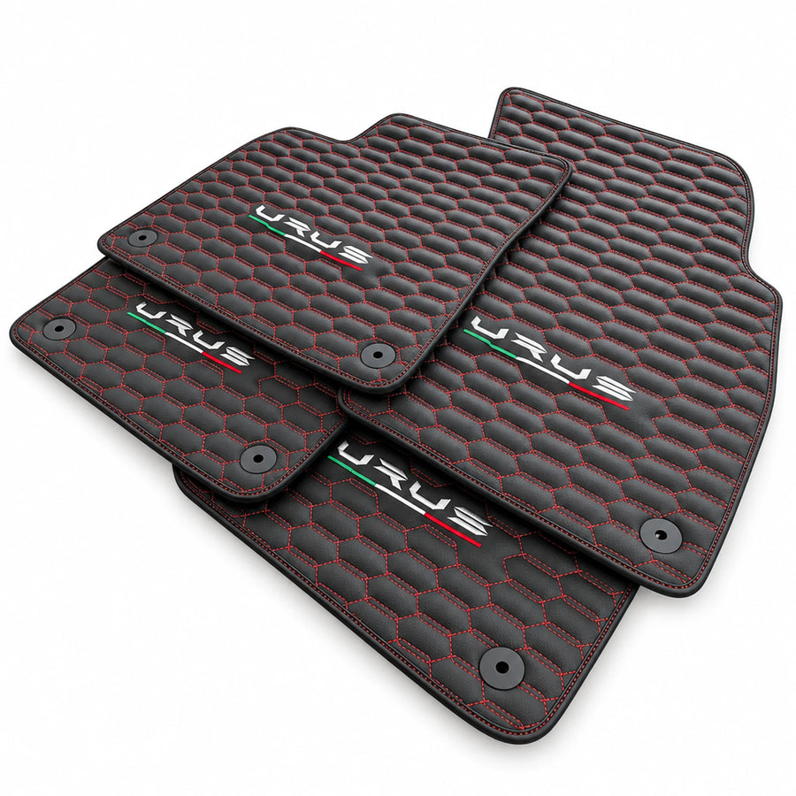 Floor Mats For Lamborghini Urus Leather Red Stitching - AutoWin