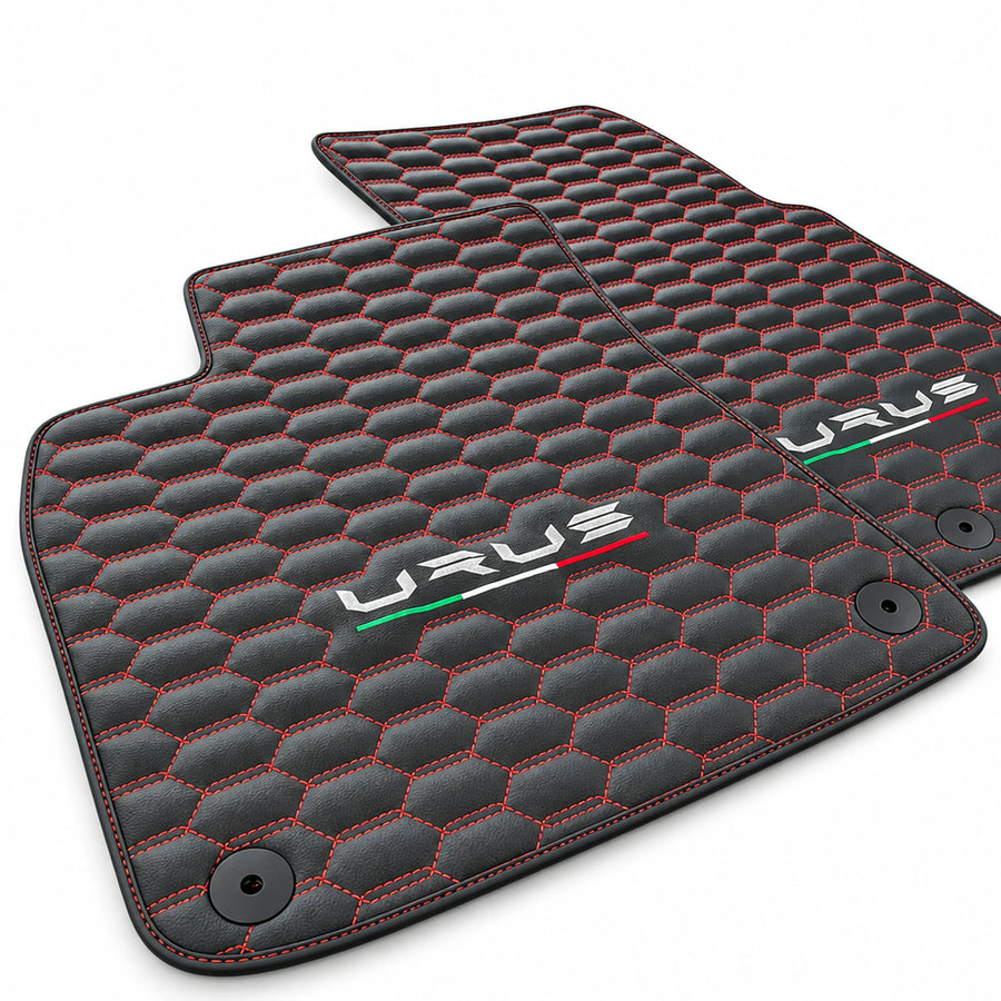 Floor Mats For Lamborghini Urus Leather Red Stitching - AutoWin