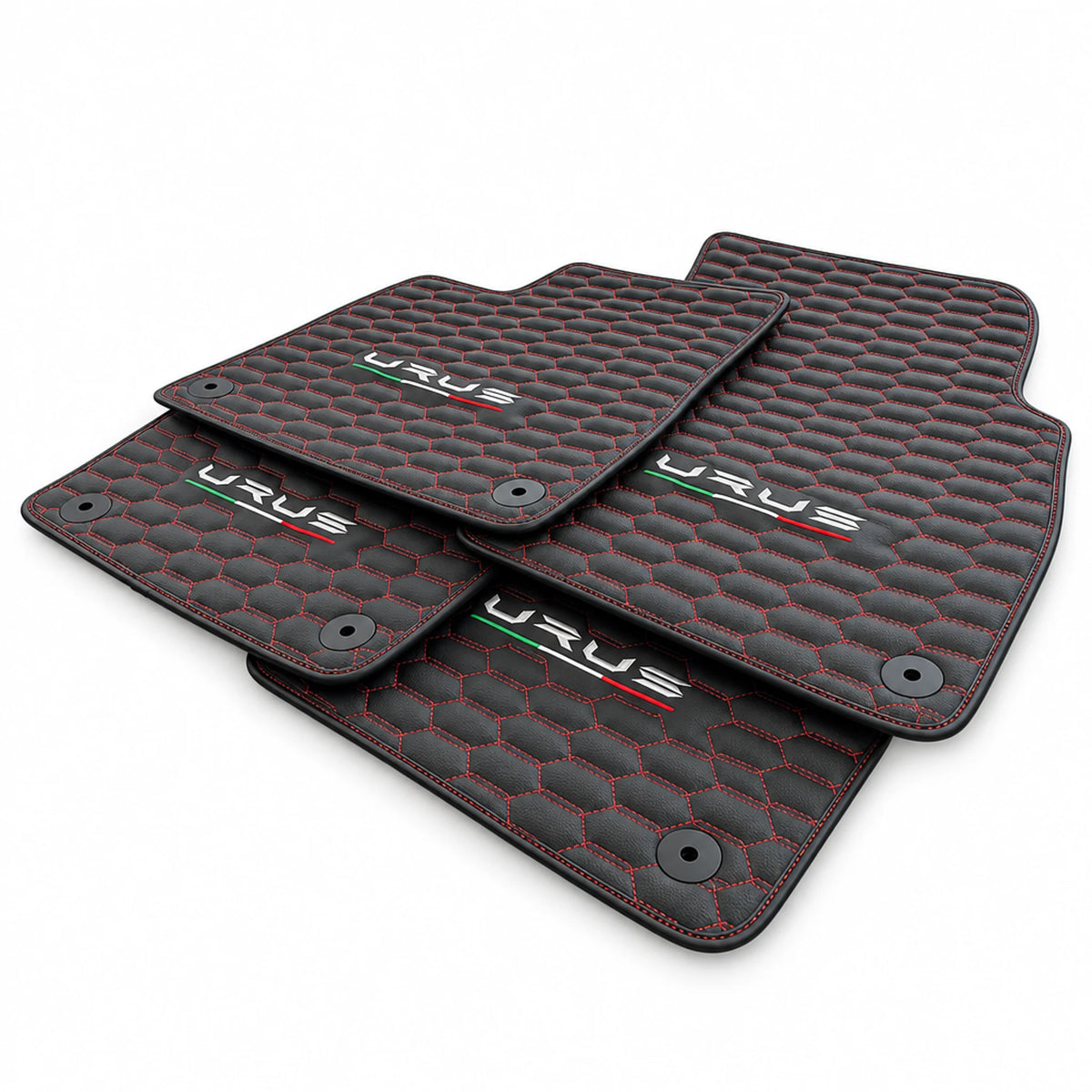 Floor Mats For Lamborghini Urus Leather Red Stitching - AutoWin