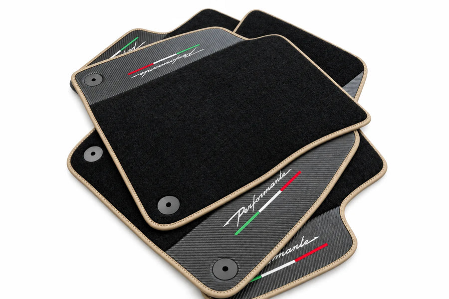 Tapis de sol pour Lamborghini Urus Performante en cuir carbone avec garniture beige