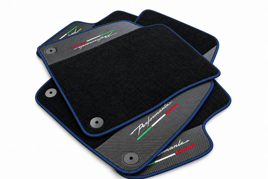 Tapis de sol pour Lamborghini Urus Performante avec garniture en cuir carbone bleu foncé