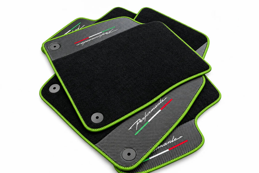 Tapis de sol pour Lamborghini Urus Performante avec garniture en cuir carbone vert