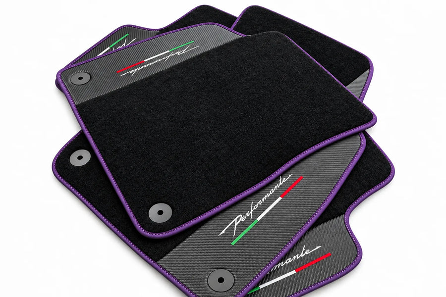 Tapis de sol pour Lamborghini Urus Performante avec garniture en cuir carbone violet