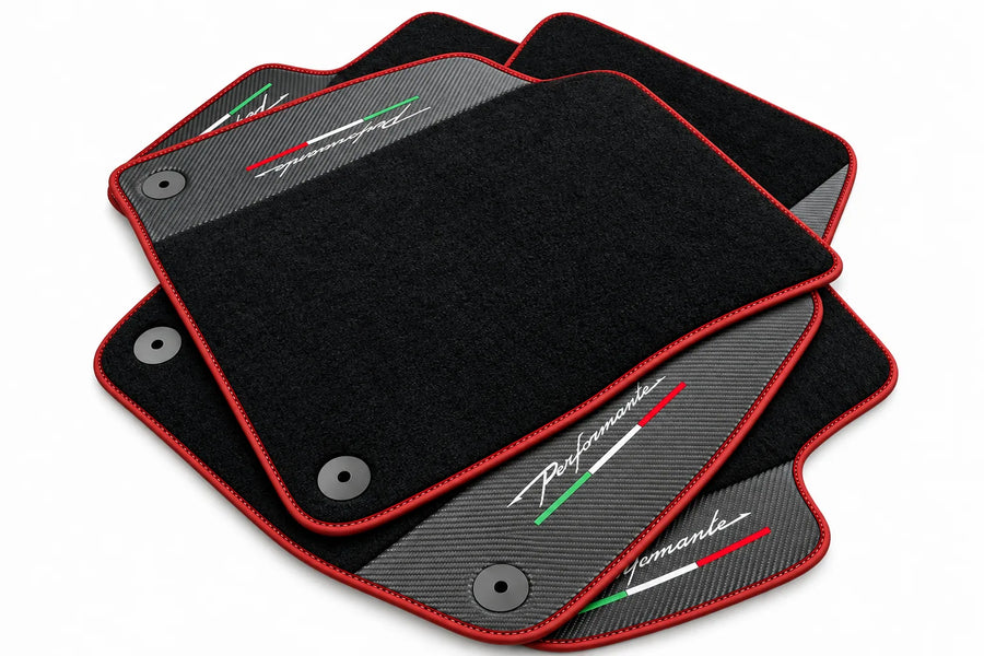 Tapis de sol pour Lamborghini Urus Performante avec garniture en cuir carbone rouge