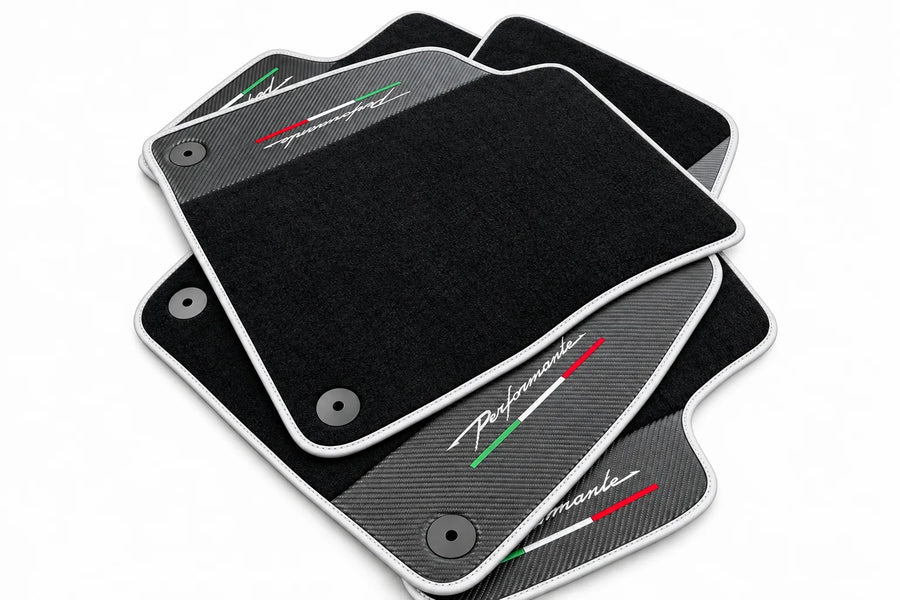 Tapis de sol pour Lamborghini Urus Performante avec garniture en cuir carbone blanc