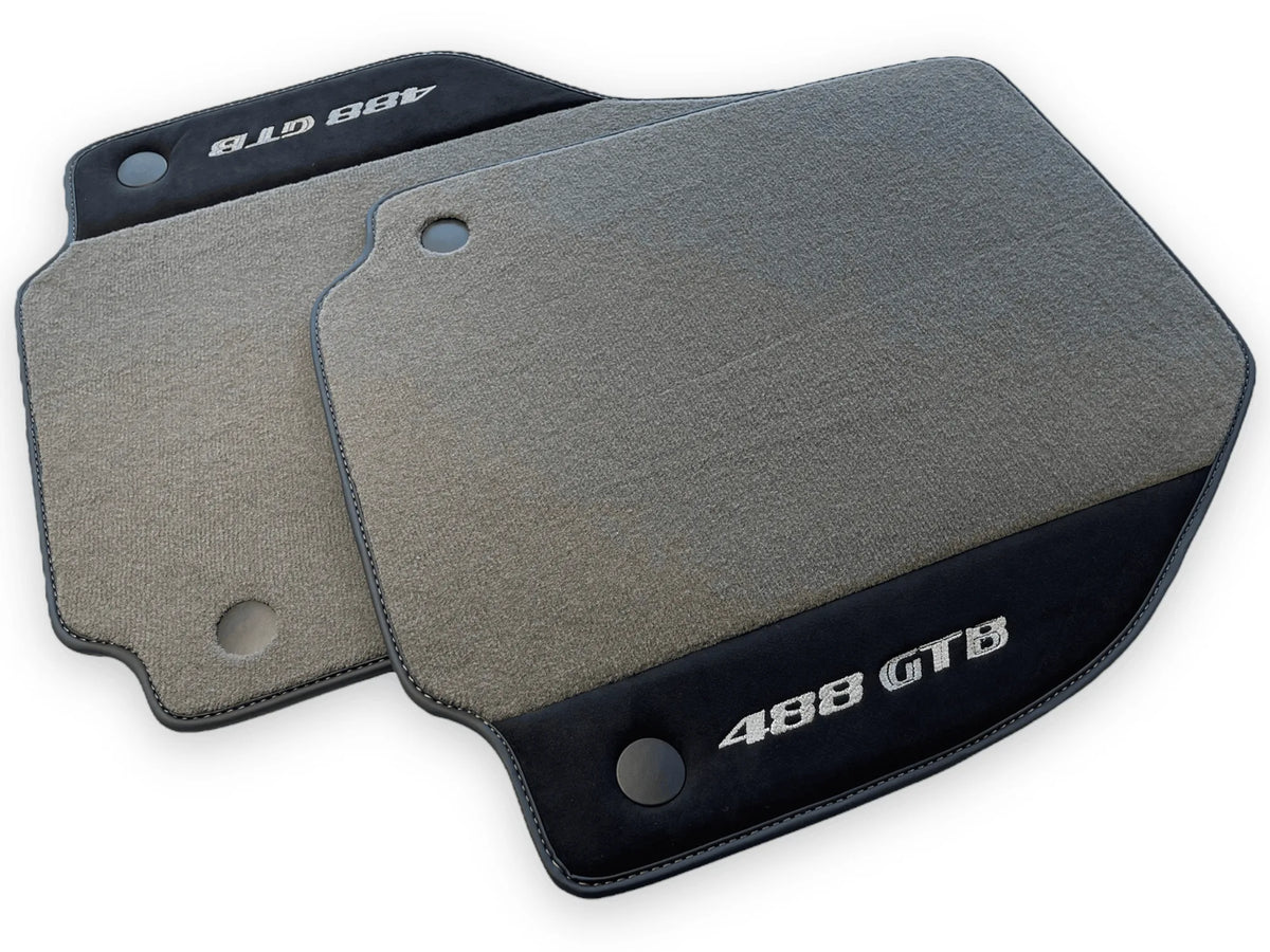 Gray Floor Mats For Ferrari 488 GTB 2015-2022 Carpets With Alcantara Leather - AutoWin