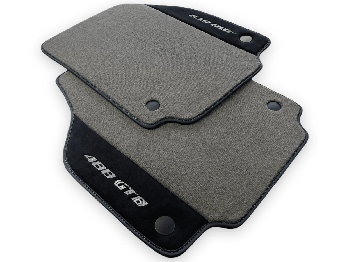 Gray Floor Mats For Ferrari 488 GTB 2015-2022 Carpets With Alcantara Leather - AutoWin