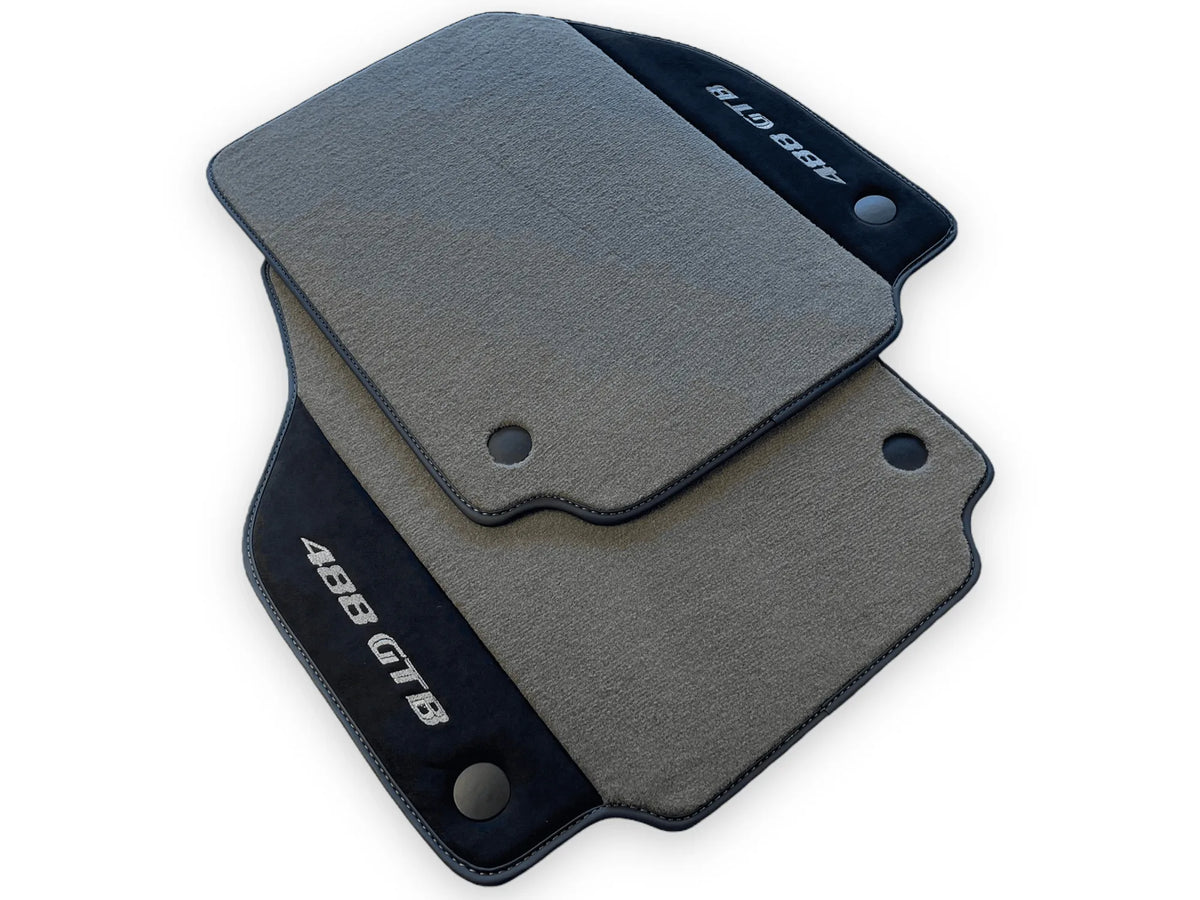 Gray Floor Mats For Ferrari 488 GTB 2015-2022 Carpets With Alcantara Leather - AutoWin
