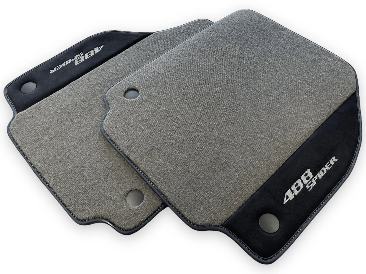 Gray Floor Mats For Ferrari 488 Spider 2015-2022 Alcantara Leather - AutoWin