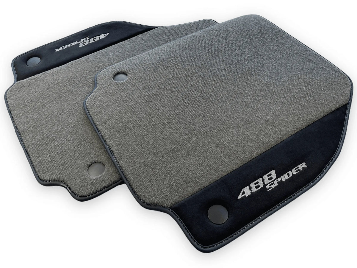 Gray Floor Mats For Ferrari 488 Spider 2015-2022 Alcantara Leather - AutoWin