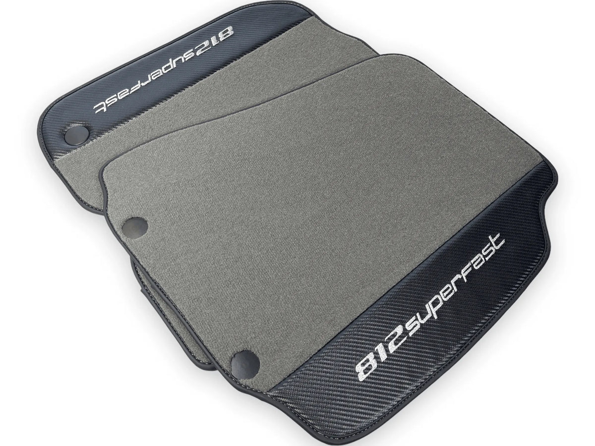 Gray Floor Mats For Ferrari 812 Superfast With Carbon Fiber Leather - AutoWin
