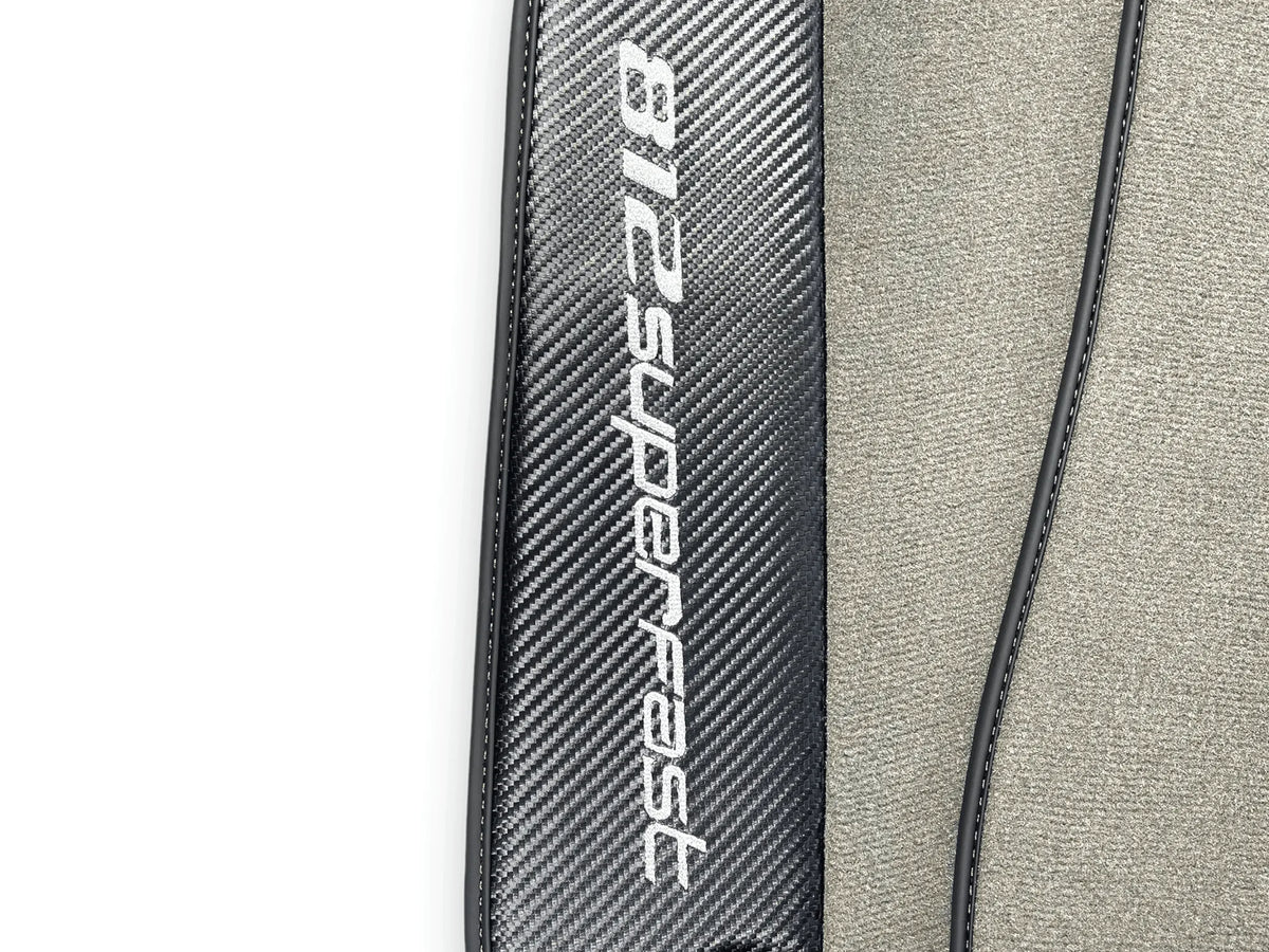 Gray Floor Mats For Ferrari 812 Superfast With Carbon Fiber Leather - AutoWin