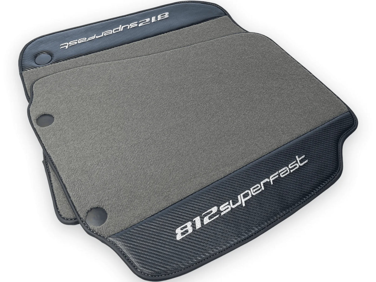 Gray Floor Mats For Ferrari 812 Superfast With Carbon Fiber Leather - AutoWin