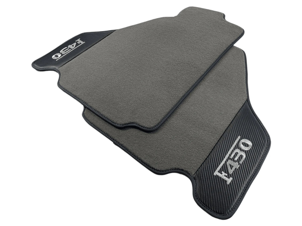 Gray Floor Mats For Ferrari F430 2004-2009 With Carbon Fiber Leather - AutoWin