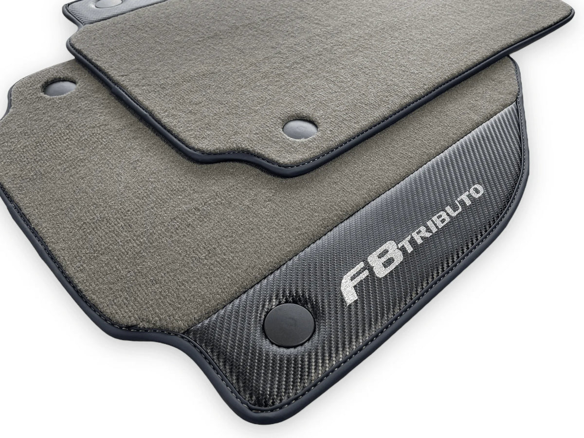 Gray Floor Mats For Ferrari F8 Tributo 2019-2022 With Carbon Leather - AutoWin