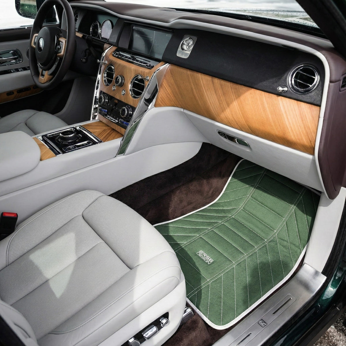 Interior look of floor mats for Green Leather Floor Mats For Rolls-Royce Cullinan Rr31 2018-2025 ER56 Design