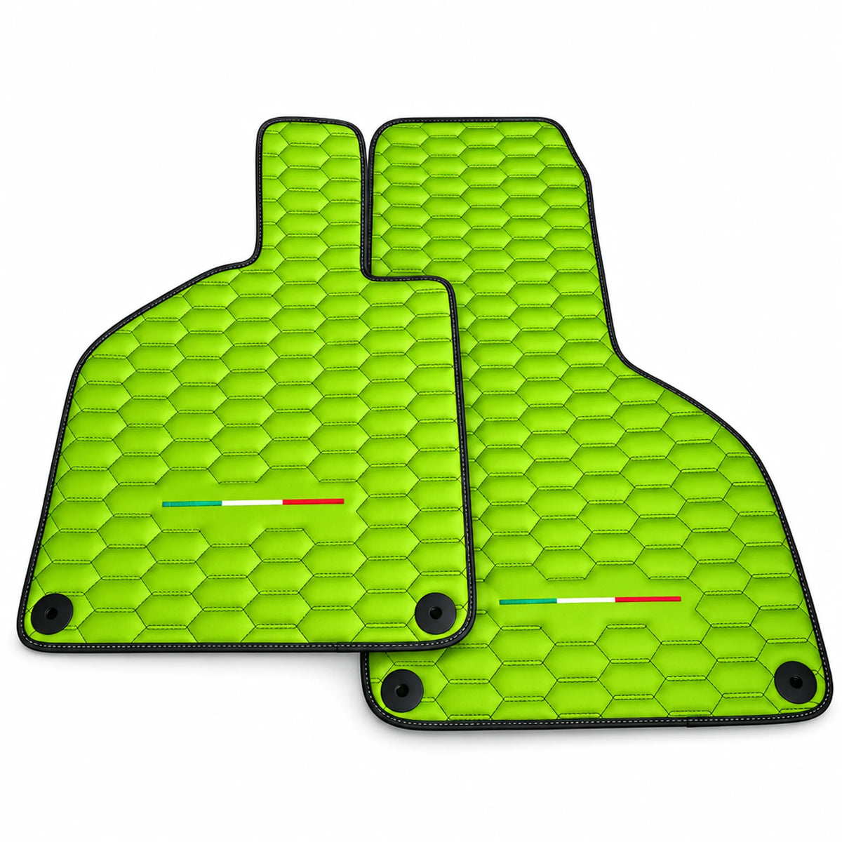 Green Leather Floor Mats for Lamborghini Huracan with Italian Flag