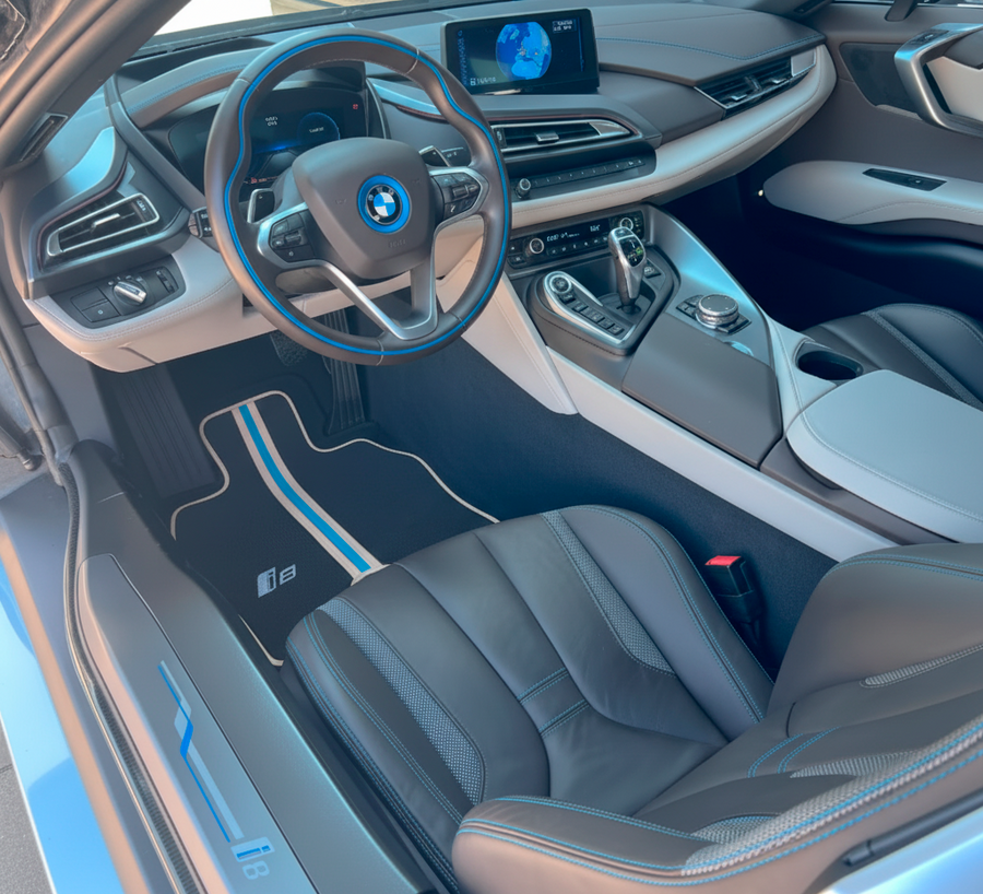 Tapis de voiture en fibre de carbone pour BMW i8 Series L12 L15 | Cuir crème