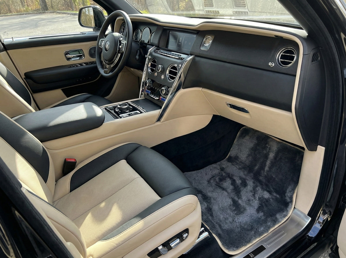 Interior look of floor mats for Sheepskin Floor Mats For Rolls Royce Cullinan Rr31 2018-2025 Er56 Design Brand