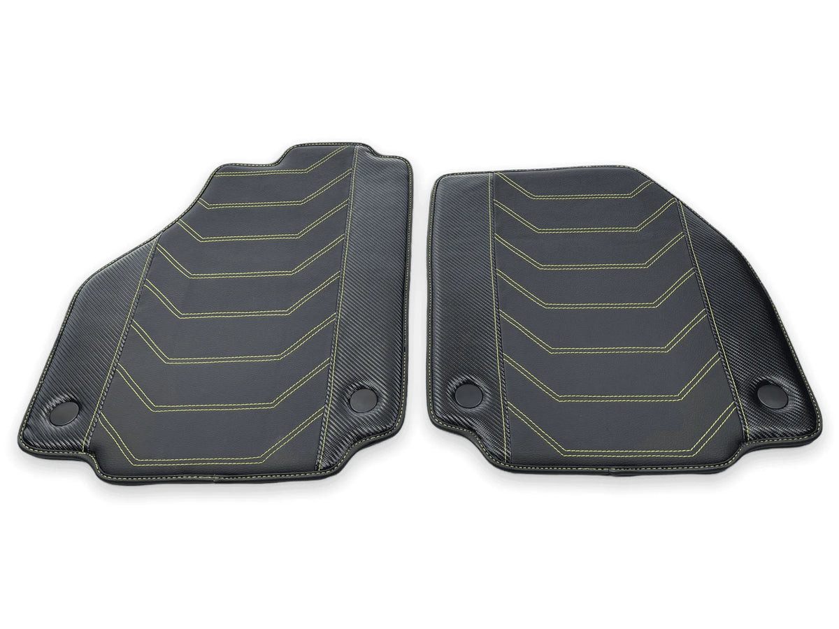 Leather Floor Mats For Ferrari 458 GT2 2012-2015 Black With Yellow Sewing