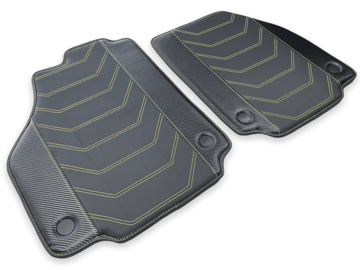 Leather Floor Mats For Ferrari 458 GT2 2012-2015 Black With Yellow Sewing