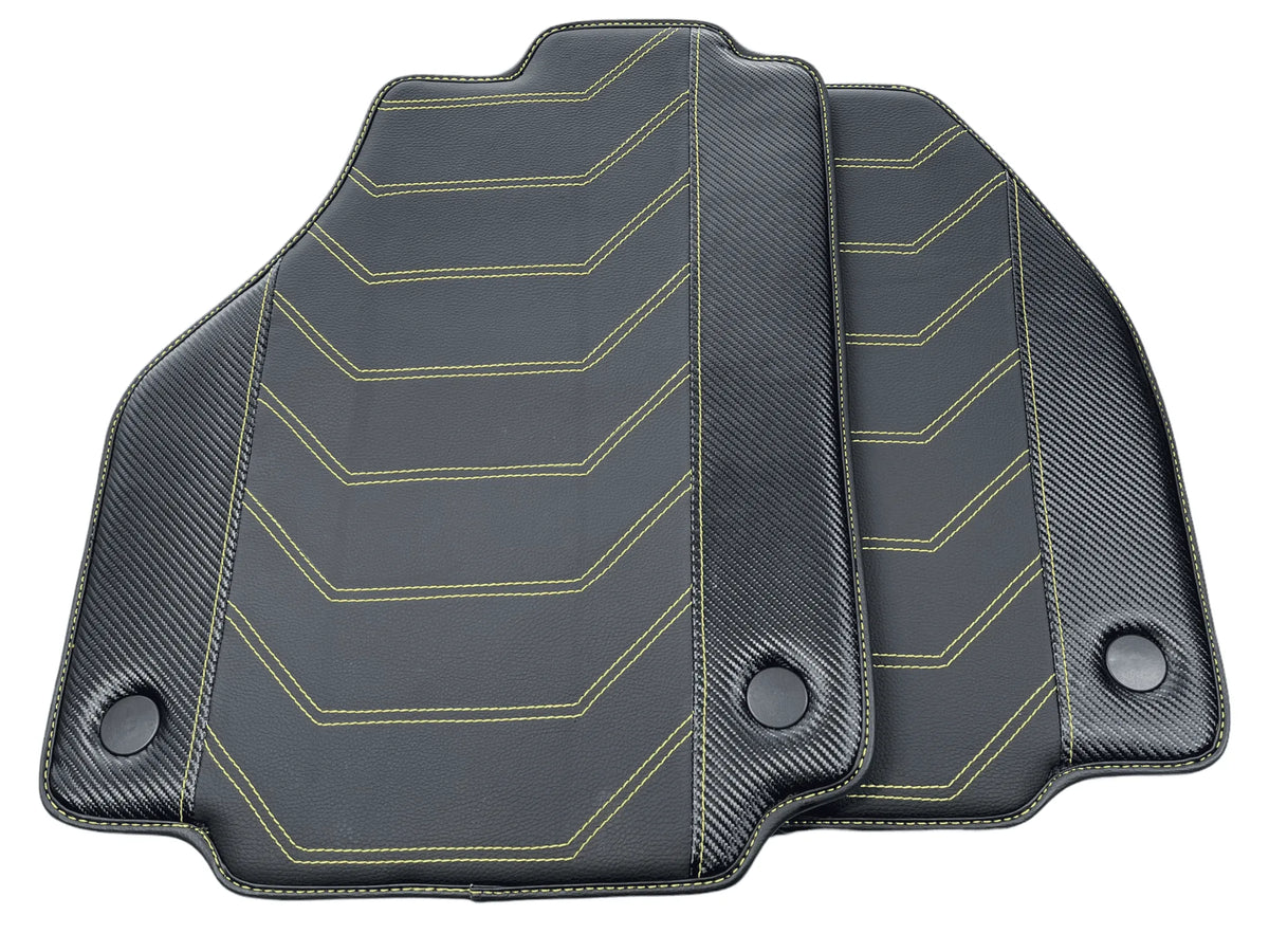Leather Floor Mats For Ferrari 458 GT2 2012-2015 Black With Yellow Sewing