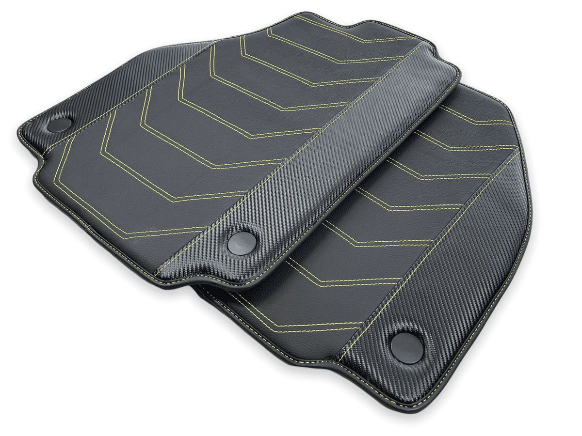 Leather Floor Mats For Ferrari 458 GT2 2012-2015 Black With Yellow Sewing
