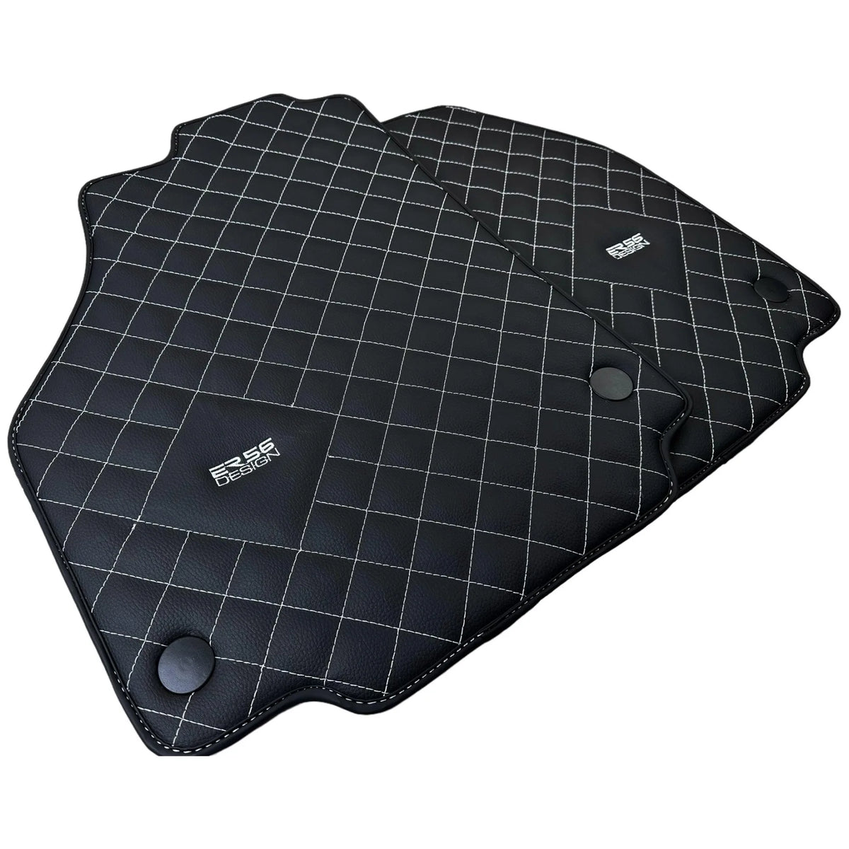 Leather Floor Mats for Ferrari 458 GT2 with White Sewing ER56 Design - AutoWin