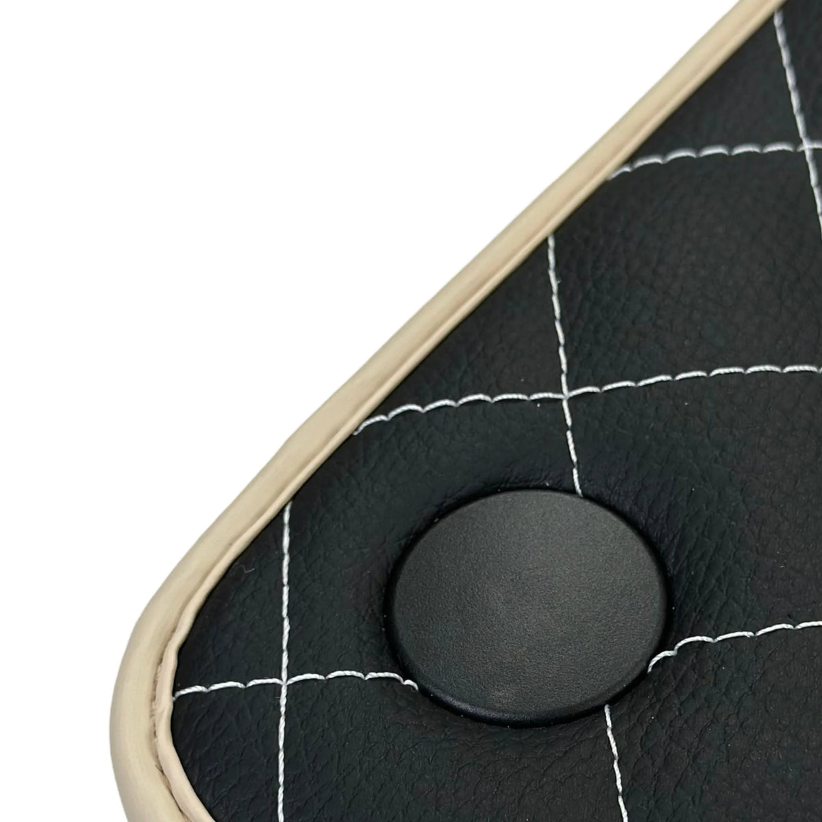 Leather Floor Mats for Ferrari 488 Spider 2015-2022 with White Sewing ER56 Design | Beige Trim - AutoWin