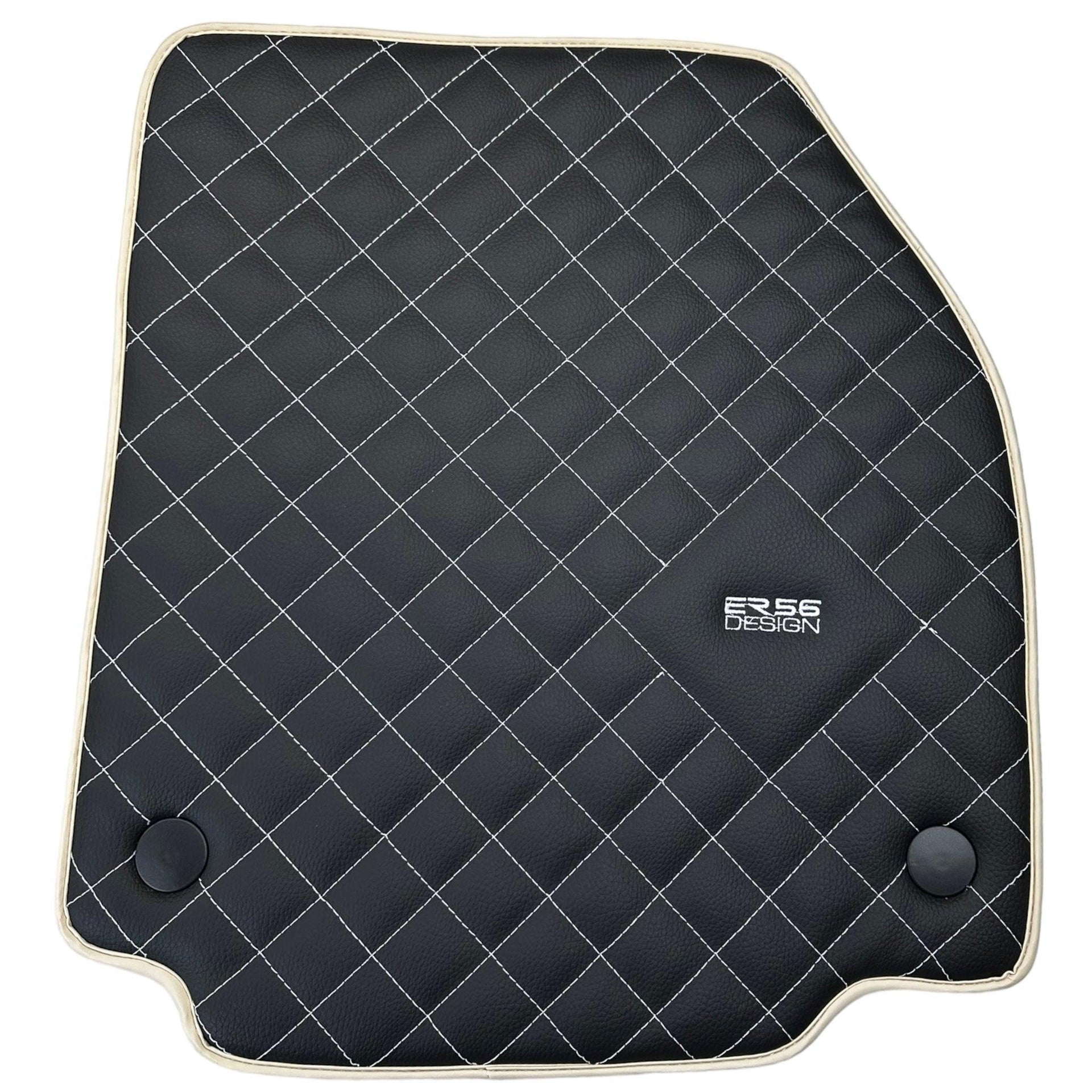 Leather Floor Mats for Ferrari 488 Spider 2015-2022 with White Sewing ER56 Design | Beige Trim - AutoWin