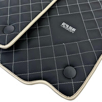 Leather Floor Mats for Ferrari 488 Spider 2015-2022 with White Sewing ER56 Design | Beige Trim - AutoWin