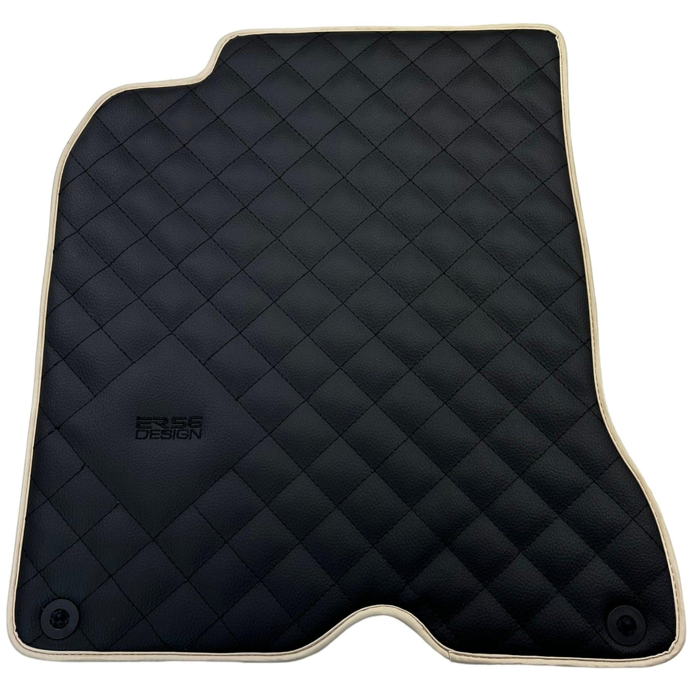 Leather Floor Mats for Ferrari California T (2015-2018) Black Sewing ER56 Design | Beige Trim - AutoWin