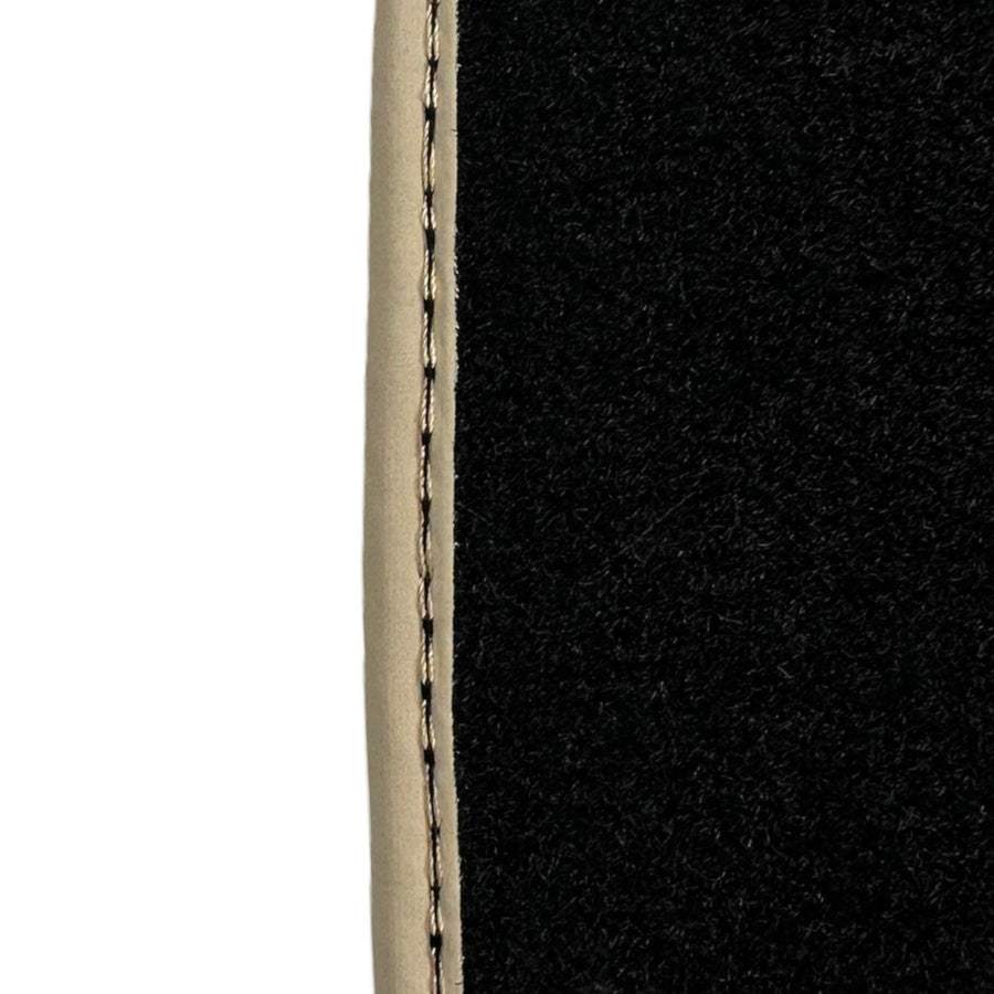 Leather Floor Mats for Ferrari California T (2015-2018) Black Sewing ER56 Design | Beige Trim - AutoWin