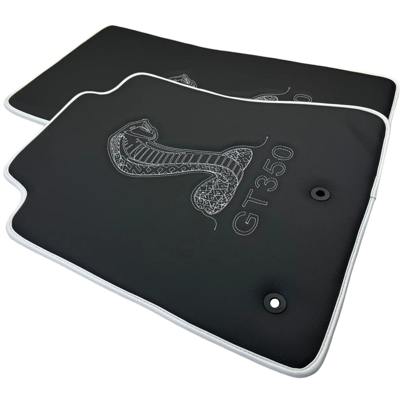 Leather Floor Mats for Ford Mustang GT350 Shelby (2015-2021) with Cobra Sewing | White Trim - AutoWin