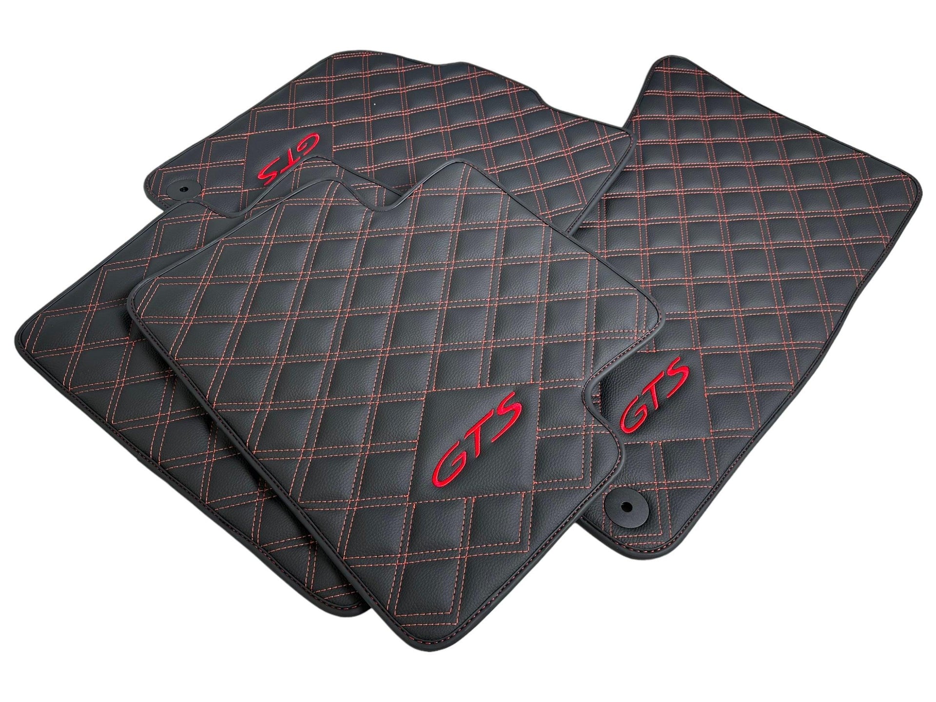 Leather Floor Mats for Porsche Cayenne GTS (2010-2018) Red Sewing - AutoWin