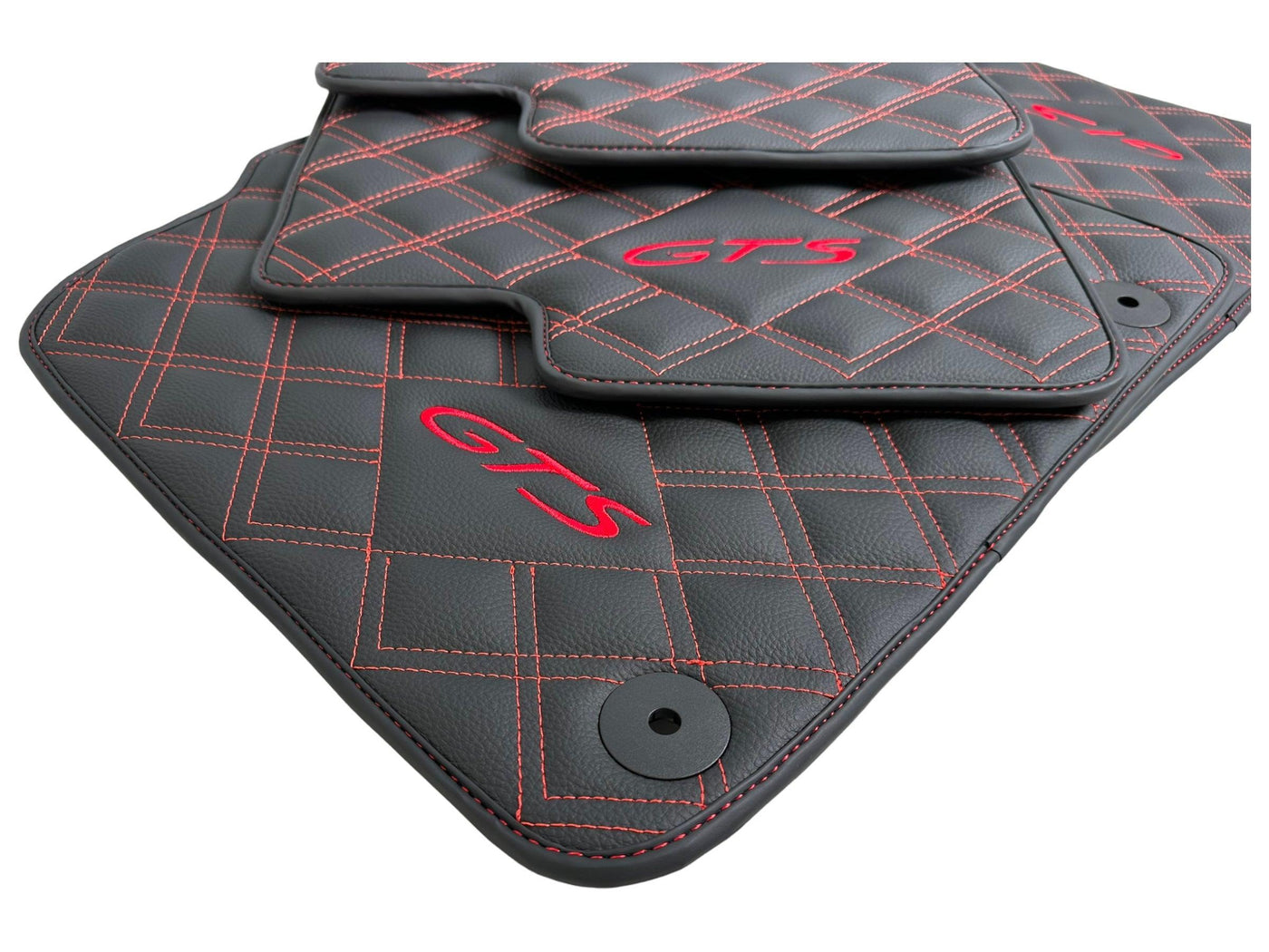 Leather Floor Mats for Porsche Cayenne GTS (2010-2018) Red Sewing - AutoWin
