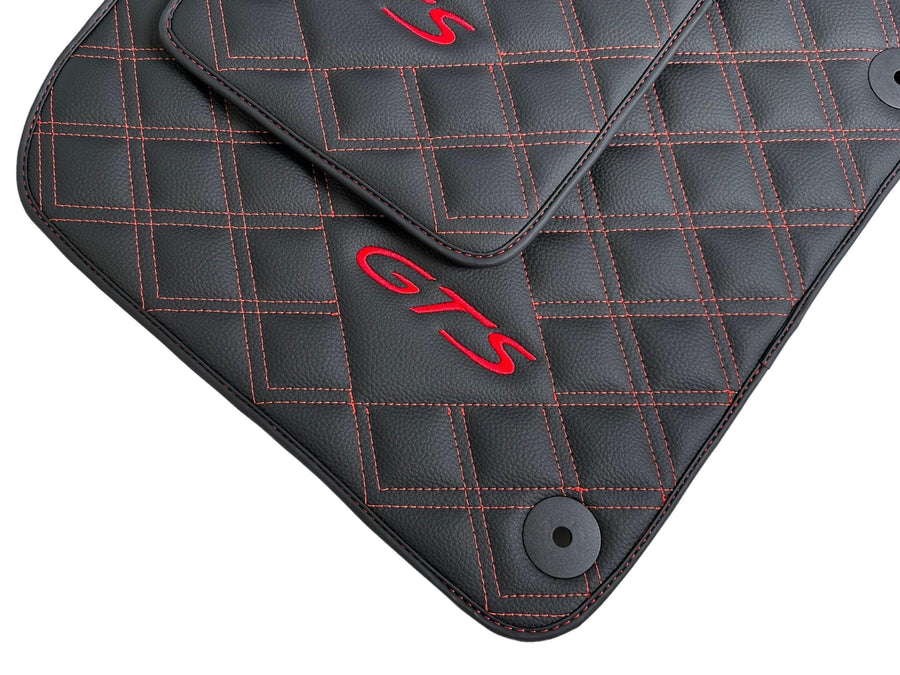 Leather Floor Mats for Porsche Cayenne GTS (2010-2018) Red Sewing - AutoWin