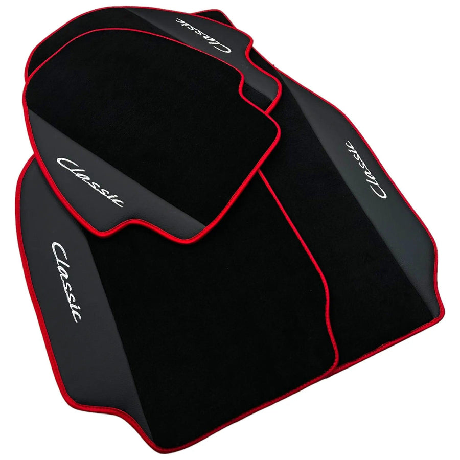 Leather Floor Mats for Porsche Classic 911 (1963-1989) with Red Trim - AutoWin