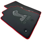 Leather Floor Mats with Red Trim for Ford Mustang GT350 Shelby (2015-2021) with Cobra Sewing - AutoWin