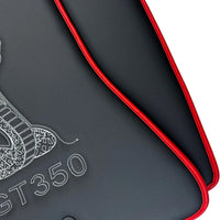 Leather Floor Mats with Red Trim for Ford Mustang GT350 Shelby (2015-2021) with Cobra Sewing - AutoWin
