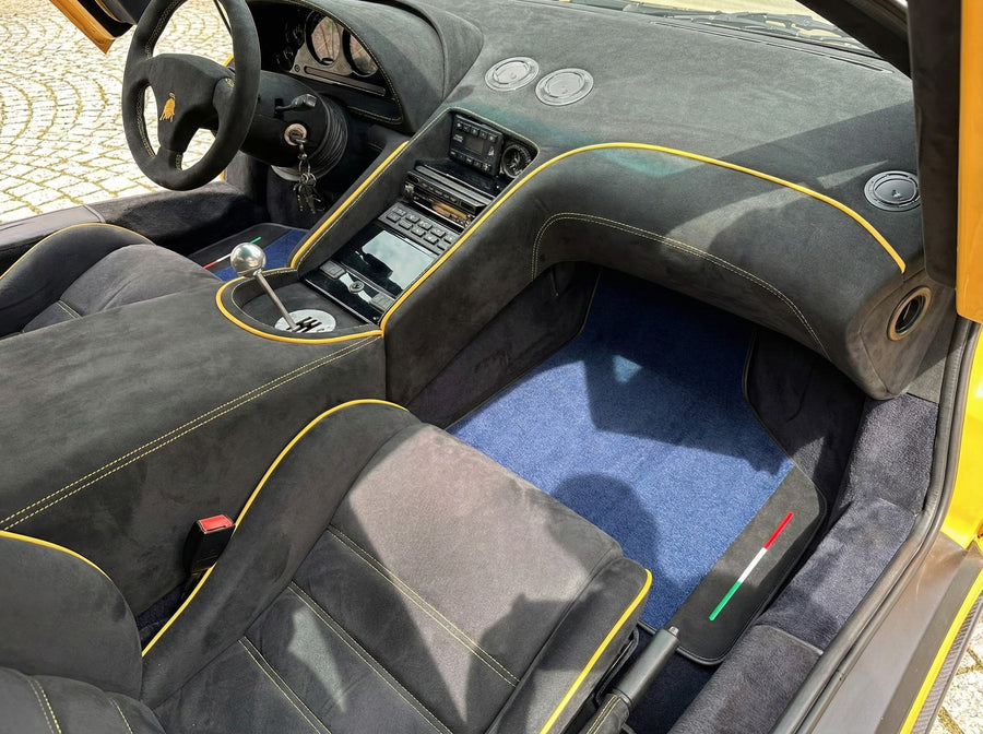 Tapis de voiture personnalisables bleu foncé pour Lamborghini Diablo 1990-2001 avec cuir Alcantara