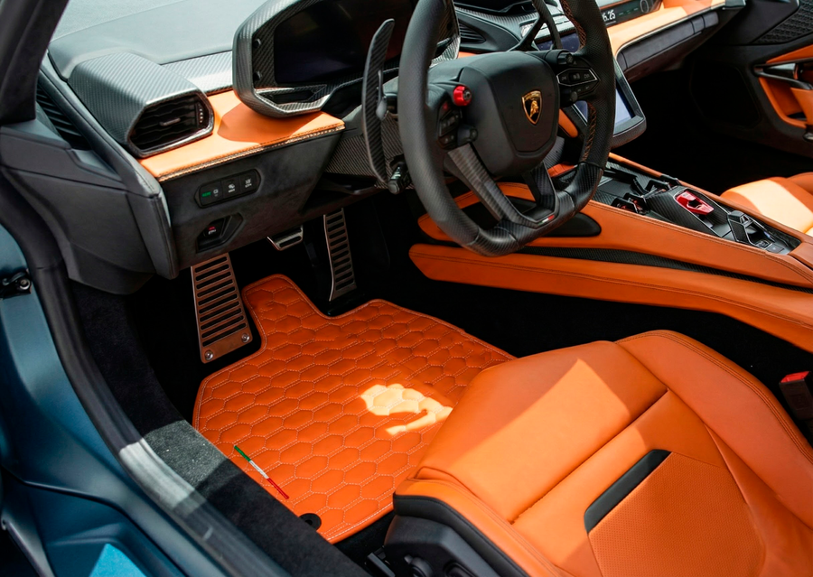 Tapis de voiture en cuir orange pour Lamborghini Temerario (2025-2026)