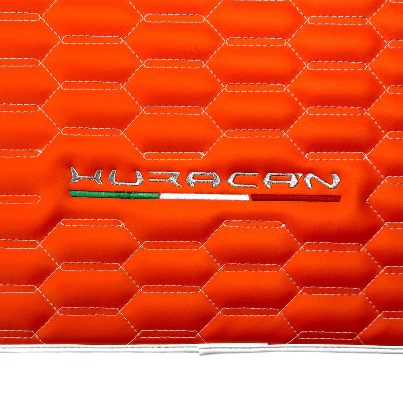 Orange Leather Floor Mats for Lamborghini Huracan with White Trim - AutoWin