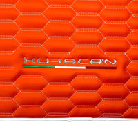 Orange Leather Floor Mats for Lamborghini Huracan with White Trim - AutoWin