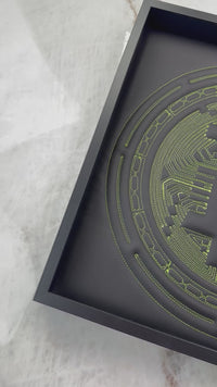 Art mural en cuir noir inspiré de Bitcoin : Décor de luxe