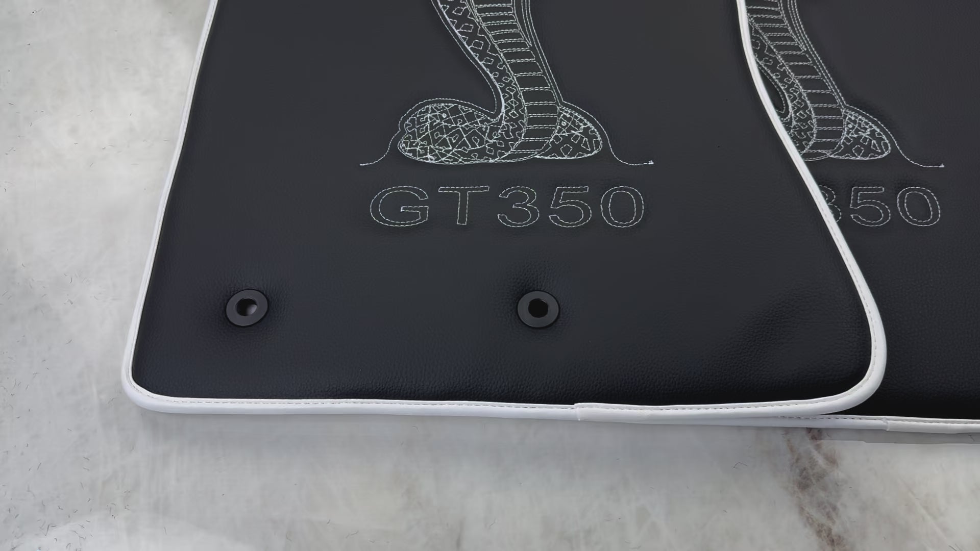 Leather Floor Mats for Ford Mustang GT350 Shelby (2015-2021) with Cobra Sewing | White Trim - ER56 Design